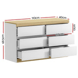 Artiss 6 Chest of Drawers Cabinet Dresser Table Tallboy Storage Bedroom White - Front View
