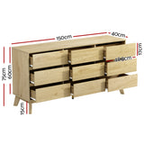 Artiss 9 Chest of Drawers Tallboy Cabinet - XAVI Pine - Top-Down View