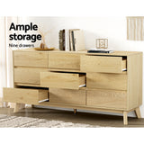 Artiss 9 Chest of Drawers Tallboy Cabinet - XAVI Pine - Rear View
