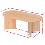 Artiss Coffee Table Oval 110CM Pine Alva - Front View
