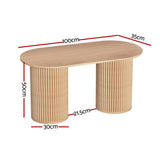 Artiss Coffee Table Oval 100CM Pine Samuel - Front View