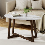 Artiss Coffee Table Oval Marble Effect - Close-Up Angle