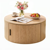 Artiss Round Coffee Table Storage Fluted Center Table Living Room Office 80cm Wood - Front View