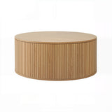 Artiss Round Coffee Table Storage Fluted Center Table Living Room Office 80cm Wood - Top-Down View