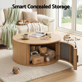 Artiss Round Coffee Table Storage Fluted Center Table Living Room Office 80cm Wood - 45-Degree Angle