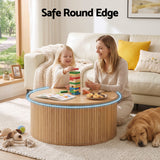 Artiss Round Coffee Table Storage Fluted Center Table Living Room Office 80cm Wood - Rear View