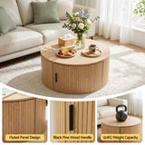 Artiss Round Coffee Table Storage Fluted Center Table Living Room Office 80cm Wood - Close-Up Angle