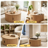 Artiss Round Coffee Table Storage Fluted Center Table Living Room Office 80cm Wood - Low Angle