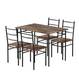 Artiss Dining Table and Chairs Set 5PCS Industrial Wooden Metal Desk Walnut - Close-Up Angle