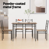 Artiss Dining Table and Chairs Set 5PCS Industrial Wooden Metal Desk Walnut - Rear View
