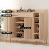 Artiss Shoe Rack Cabinet with Shelves 26 Pairs Pine - Close-Up Angle