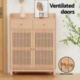 Artiss Shoe Rack Cabinet 4-Tier 16 Pairs Pine - Rear View