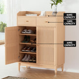 Artiss Shoe Rack Cabinet 4-Tier 16 Pairs Pine - Close-Up Angle