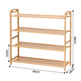 Artiss 4 Tier Shoe Rack Bamboo Storage Organiser Pine - Side View