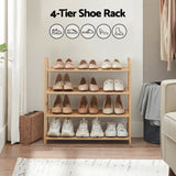 Artiss 4 Tier Shoe Rack Bamboo Storage Organiser Pine - 45-Degree Angle