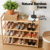 Artiss 4 Tier Shoe Rack Bamboo Storage Organiser Pine - Rear View