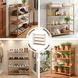 Artiss 4 Tier Shoe Rack Bamboo Storage Organiser Pine - Low Angle
