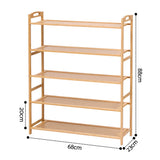 Artiss 5 Tier Shoe Rack Bamboo Storage Organiser Pine - Side View