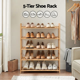 Artiss 5 Tier Shoe Rack Bamboo Storage Organiser Pine - 45-Degree Angle