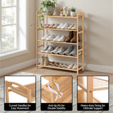 Artiss 5 Tier Shoe Rack Bamboo Storage Organiser Pine - Close-Up Angle