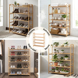 Artiss 5 Tier Shoe Rack Bamboo Storage Organiser Pine - Low Angle
