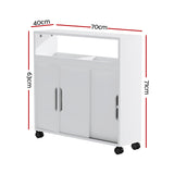 Artiss Bathroom Storage Cabinet Toilet Caddy Shelf 3 Doors With Wheels White - Front View