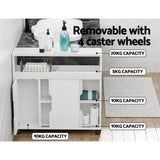 Artiss Bathroom Storage Cabinet Toilet Caddy Shelf 3 Doors With Wheels White - Top-Down View