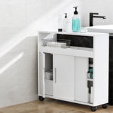 Artiss Bathroom Storage Cabinet Toilet Caddy Shelf 3 Doors With Wheels White - Close-Up Angle