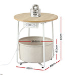 Artiss Set of 2 Round Coffee Table Bedside Side End Table Charging Station Storage Basket