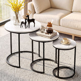 Artiss Nesting Coffee Table Set of 3 Round Stackable Side End Tables Marble Finish White