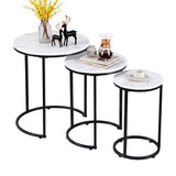 Artiss Nesting Coffee Table Set of 3 Round Stackable Side End Tables Marble Finish White