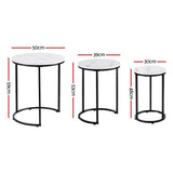 Artiss Nesting Coffee Table Set of 3 Round Stackable Side End Tables Marble Finish White