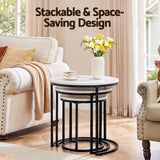 Artiss Nesting Coffee Table Set of 3 Round Stackable Side End Tables Marble Finish White - Rear View