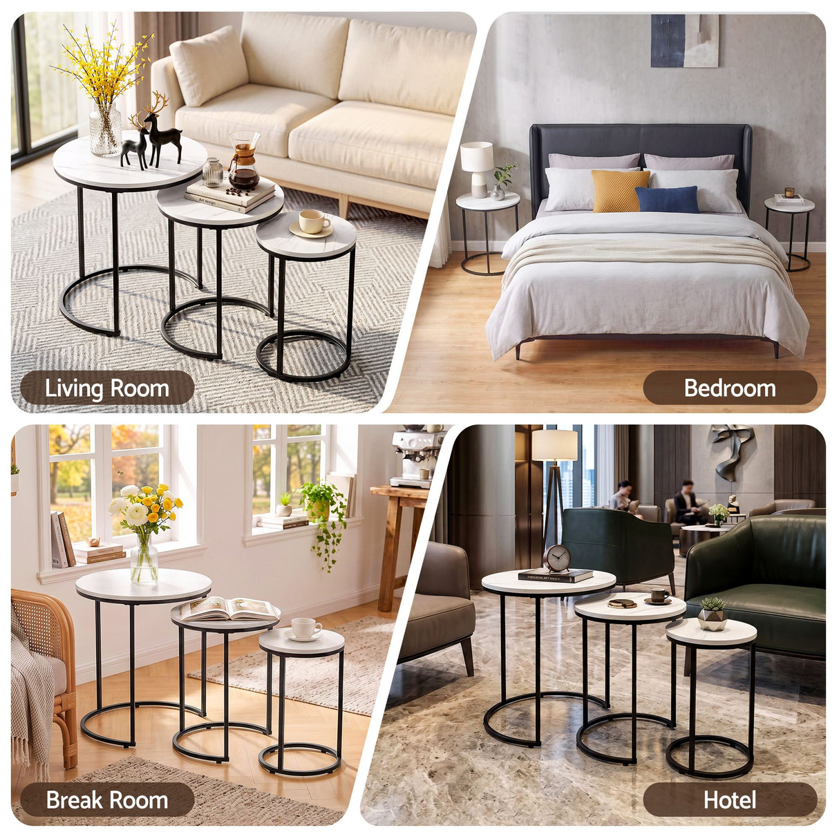 Artiss Nesting Coffee Table Set of 3 Round Stackable Side End Tables Marble Finish White