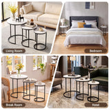 Artiss Nesting Coffee Table Set of 3 Round Stackable Side End Tables Marble Finish White - Extra Image