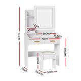 Artiss Dressing Table Set Stool Led White Doria - Top-Down View