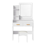 Artiss Dressing Table Set Stool Led White Doria - 45-Degree Angle