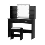 Artiss Dressing Table Set Stool 10 Led Bulbs Black Dulcea - Side View