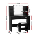 Artiss Dressing Table Set Stool 10 Led Bulbs Black Dulcea - Top-Down View