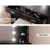 Artiss Dressing Table Set Stool 10 Led Bulbs Black Dulcea - Close-Up Angle