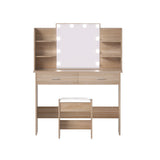 Artiss Dressing Table Set Stool 10 Led Bulbs Wood - Top-Down View