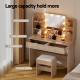 Artiss Dressing Table Set Stool 10 Led Bulbs Wood - Rear View