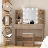 Artiss Dressing Table Set Stool 10 Led Bulbs Wood - Close-Up Angle