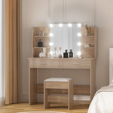 Artiss Dressing Table Set Stool 10 Led Bulbs Wood - Low Angle