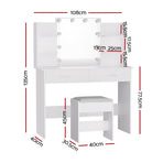 Artiss Dressing Table Set Stool 10 Led Bulbs White Dulcea, LED Lights