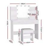 Artiss Dressing Table Set Stool 10 Led Bulbs White Dulcea - Front View
