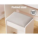 Artiss Dressing Table Set Stool 10 Led Bulbs White Dulcea - Rear View