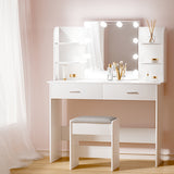 Artiss Dressing Table Set Stool 10 Led Bulbs White Dulcea - Close-Up Angle
