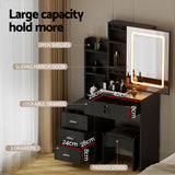 Artiss Dressing Table Vanity Desk Set Stool Led Black - Rear View