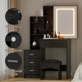 Artiss Dressing Table Vanity Desk Set Stool Led Black - Close-Up Angle
